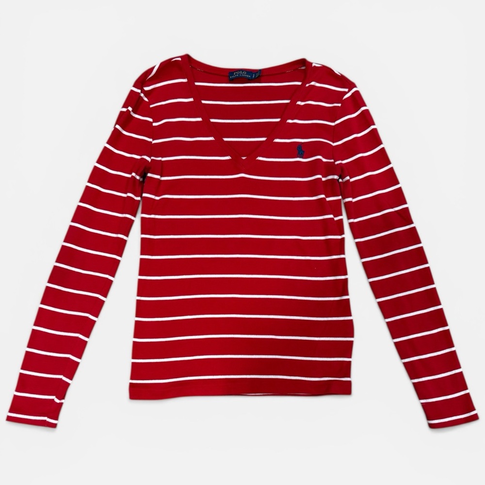 Ralph Lauren Polo V-Neck Long Sleeve Striped Shirt Women’s Small